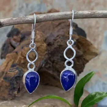 an image of a pair of Twisted Sterling Silver and Teardrop Lapis Lazuli Earrings