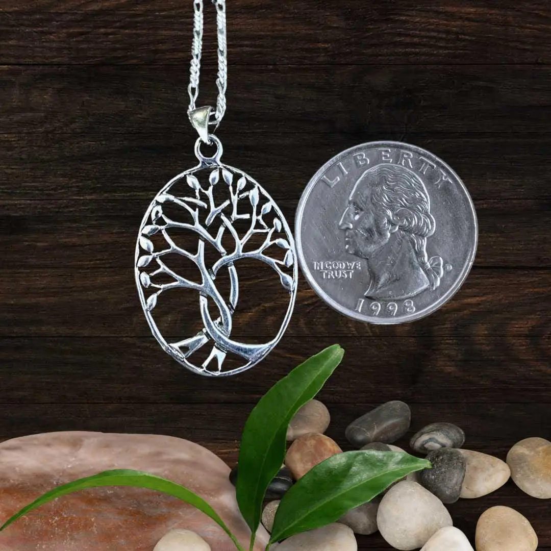 an image of a Sterling Silver Tree of Life Pendant next to a quarter