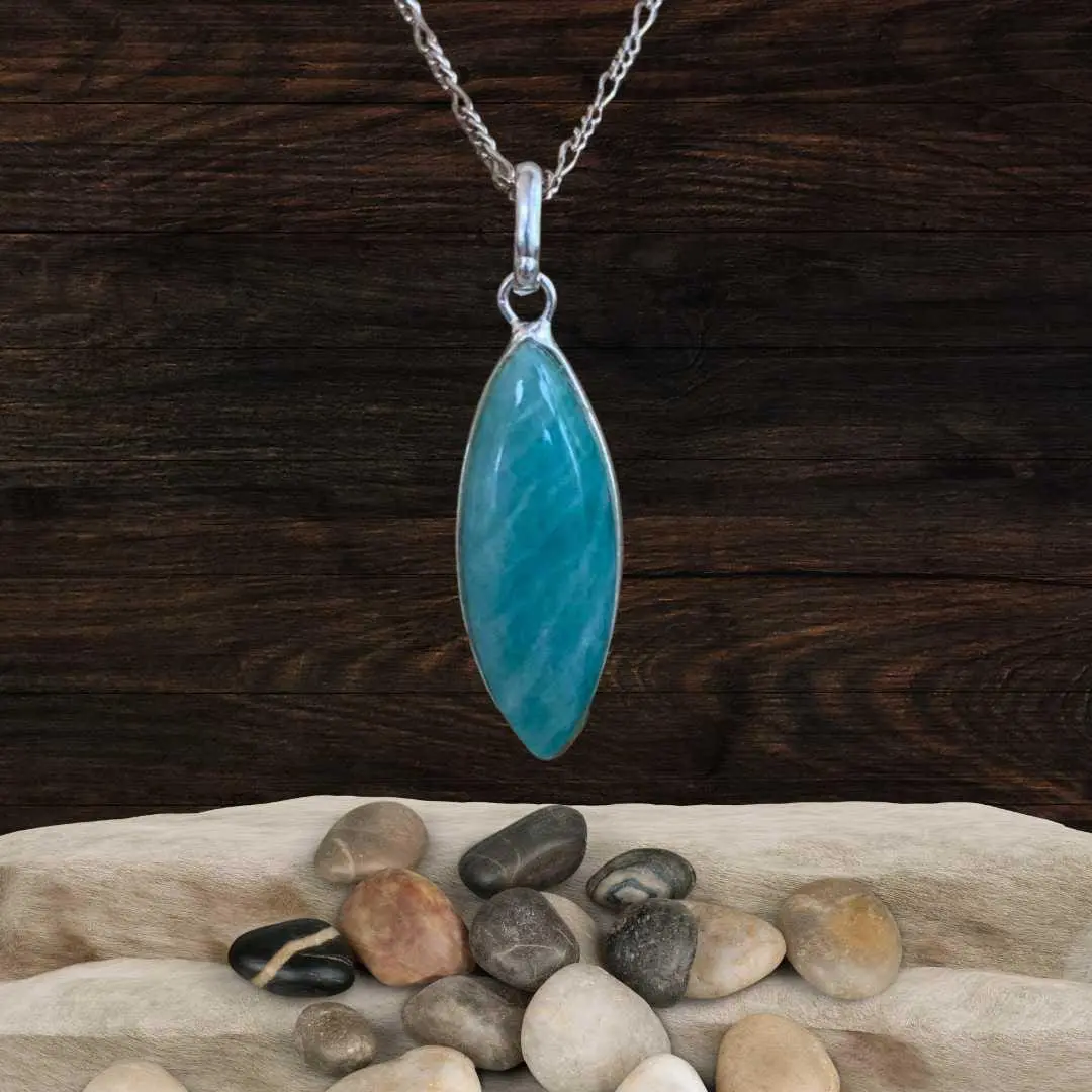 an image of a Marquise Amazonite and Sterling Silver Pendant