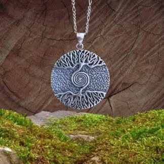 an image of a Round Sterling Silver Spiral Tree Roots Pendant