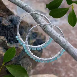 an image of a pair of Amazonite Beaded Sterling Hoop Earrings