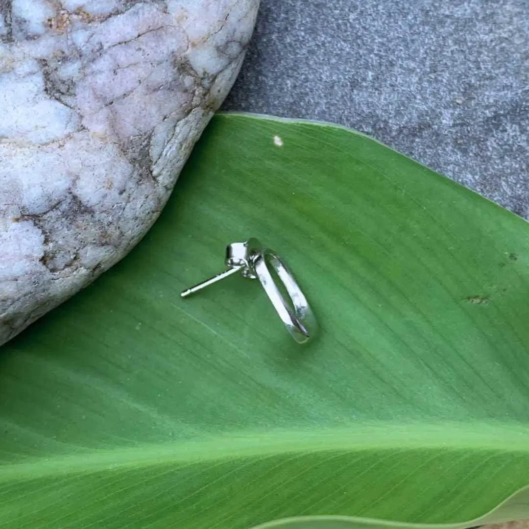an image of a side view of an Open Oval Sterling Silver Stud Earring