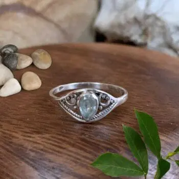 an image of a Dainty Teardrop Blue Topaz Sterling Silver Ring