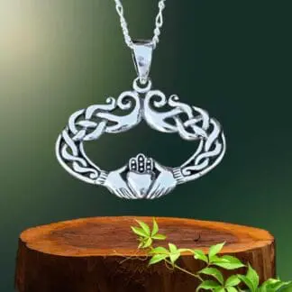 an image of an Elegant Sterling Claddagh Pendant in an oval horizontal shape