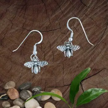 an image of a pair of Dainty Dangly Sterling Silver Honeybee Earrings