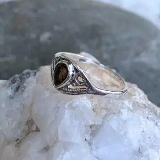 an image of a side view of a Dainty Teardrop Smoky Topaz Sterling Silver Ring