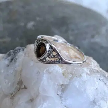 an image of a side view of a Dainty Teardrop Smoky Topaz Sterling Silver Ring