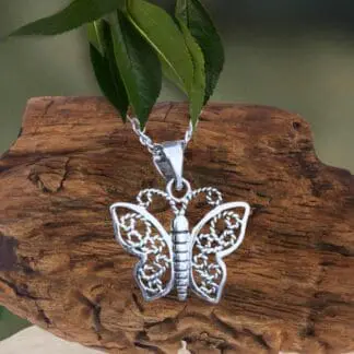 an image of a Dainty Sterling Silver Filigree Butterfly Pendant