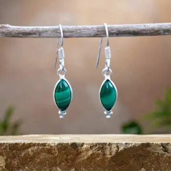 an image of a pair of Petite Marquise Malachite and Sterling Silver Earrings