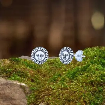 an image of a pair of Sterling Silver Sun with Border Stud Earrings that are .311 inches in diameter