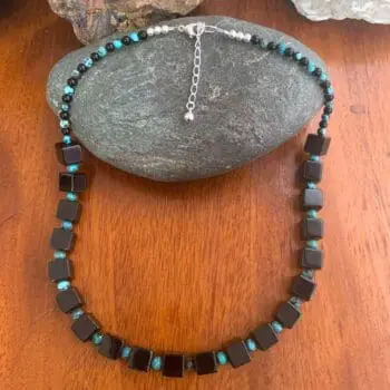 An image of a Black Onyx Cubes with Turquoise Beads Necklace