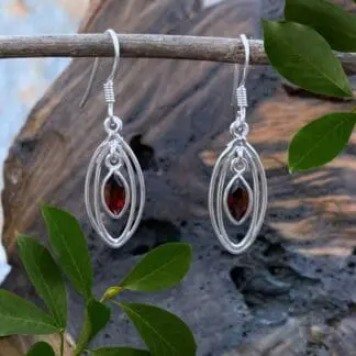 an image of a pair of Open Marquise Sterling Silver Garnet dangle Earrings