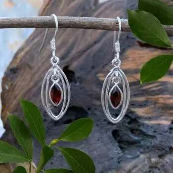 an image of a pair of Open Marquise Sterling Silver Garnet dangle Earrings