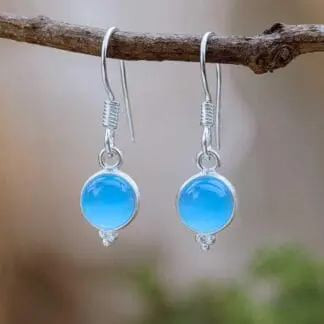 an image of a pair of Petite Round Blue Chalcedony and Sterling Silver Earrings