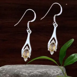 an image of a pair of Polished Sterling Silver and Oval Citrine Earrings