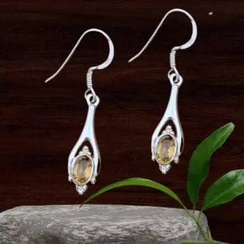 an image of a pair of Polished Sterling Silver and Oval Citrine Earrings
