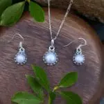 an image of a Dainty Sterling Silver and Pearl Pendant and Earrings Round Set
