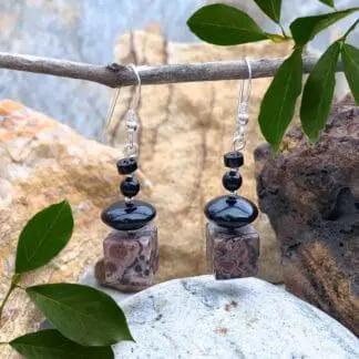 an image of a pair of Leopard Skin Jasper and Black Onyx Earrings