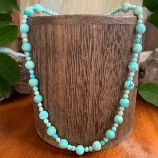 An image of a Peruvian Turquoise Beaded Necklace with alternating sized beads.