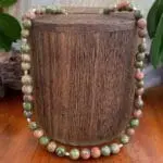 an image of a Faceted Unakite and Sterling Silver Beaded Necklace