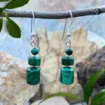 an image of a pair of Malachite Mixed Beaded and Sterling Silver Earrings