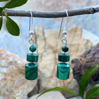 an image of a pair of Malachite Mixed Beaded and Sterling Silver Earrings