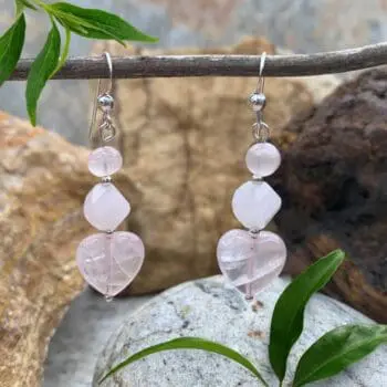 an image of a pair of Rose Quartz Beaded Heart Earrings
