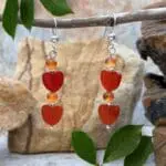 an image of a pair of Double Carnelian Heart and Sterling Silver Earrings