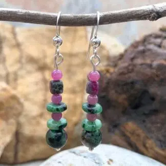 an image of a pair of Ruby Zoisite and Ruby Beaded Earrings