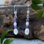 an image of a pair of Pearl and Amethyst Sterling Silver Earrings