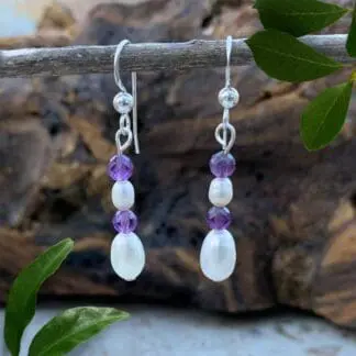 an image of a pair of Pearl and Amethyst Sterling Silver Earrings