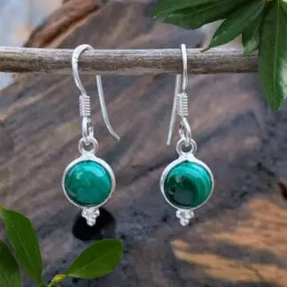 an image of a pair of Petite Round Malachite and Sterling Silver Earrings