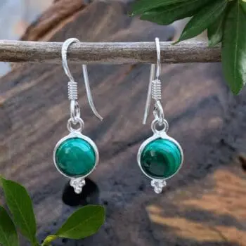 an image of a pair of Petite Round Malachite and Sterling Silver Earrings