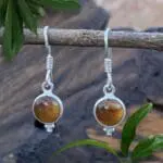 an image of a pair of Petite Round Tiger's Eye and Sterling Silver Earrings