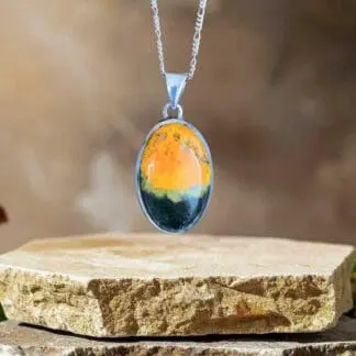 an image of a Oval Bumblee Bee Jasper and Sterling Silver Pendant