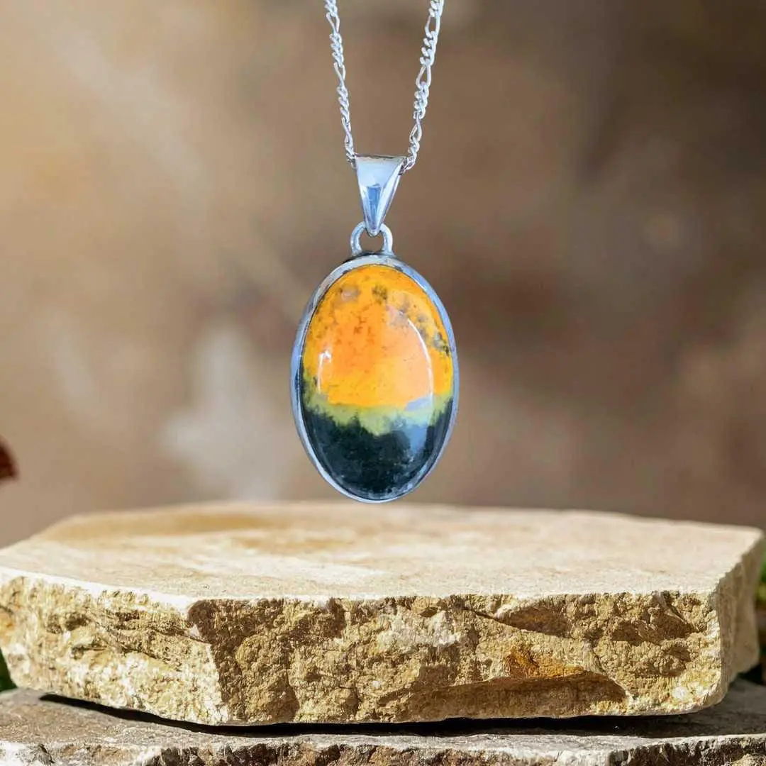 an image of a Oval Bumblee Bee Jasper and Sterling Silver Pendant