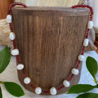 an image of a Rondelle Garnets and Freshwater Pearls Necklace