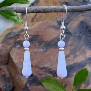 an image of a pair of Smooth Teardrop Blue Lace Agate Dangle Earrings