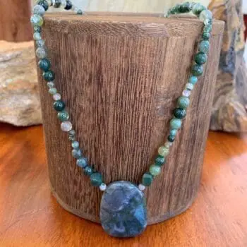 an image of a beaded Moss Agate Statement Necklace