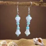an image of a pair of Mother of Pearl Seashell and Amazonite Earrings