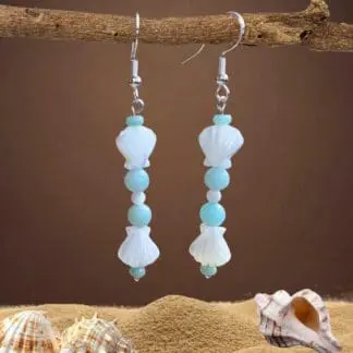 an image of a pair of Mother of Pearl Seashell and Amazonite Earrings
