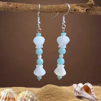 an image of a pair of Mother of Pearl Seashell and Amazonite Earrings