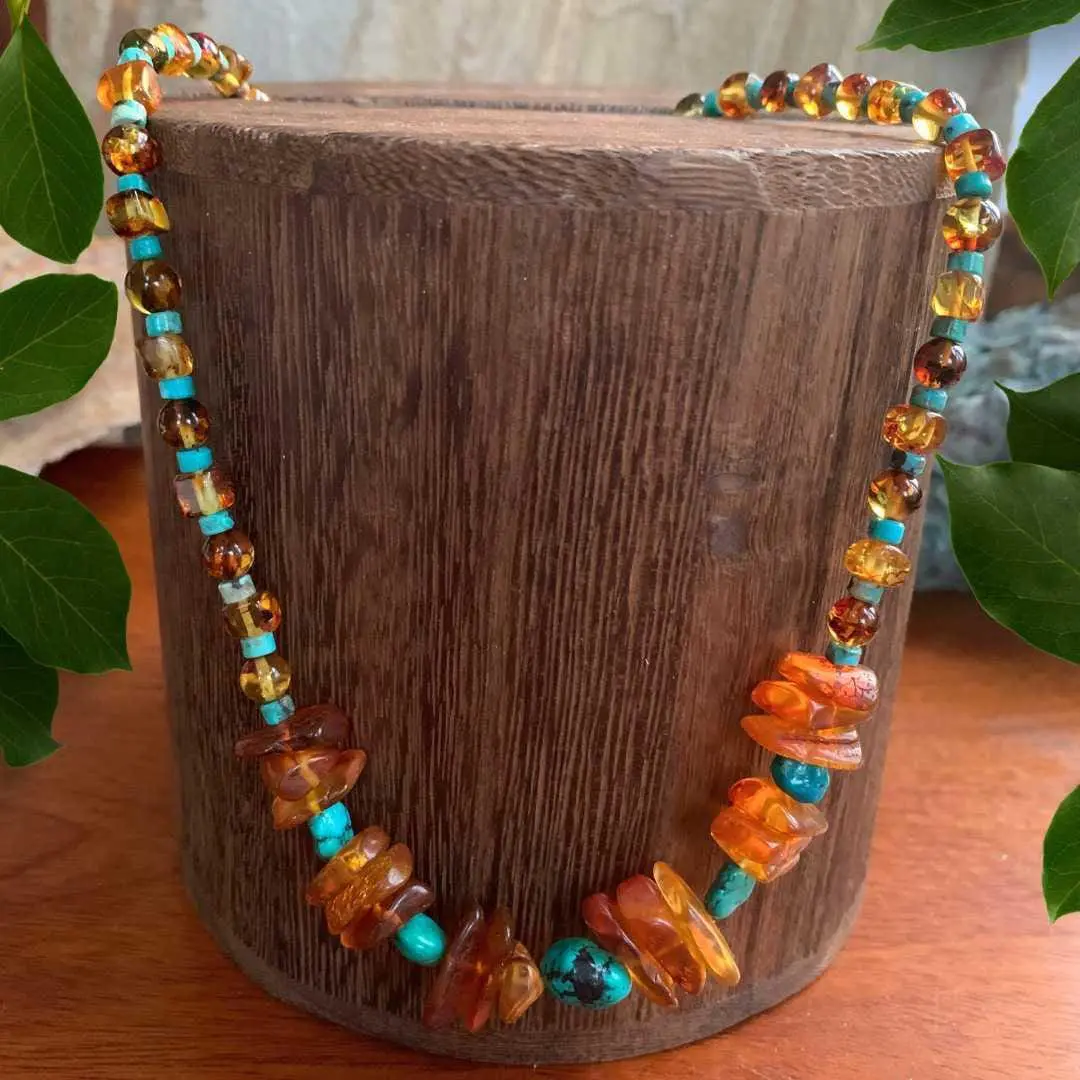 an image of a Amber and Turquoise Beaded Necklace