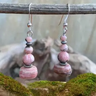 an image of a pair of Rhodochrosite and Sterling Silver Beaded Earrings