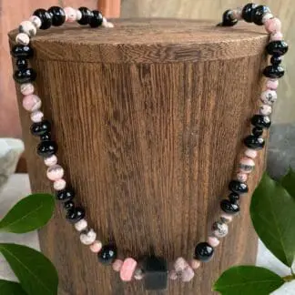 an image of a Rhodochrosite and Black Onyx Beaded Necklace