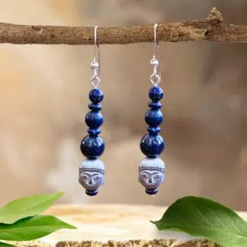 an image of a pair of Hematite Buddha and Lapis Lazuli Earrings