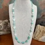 an image of a Mother of Pearl Seashell and Amazonite Necklace