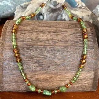 an image of a Peridot and Amber Beaded Necklace