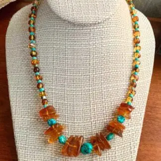 Amber and Turquoise Beaded Necklace