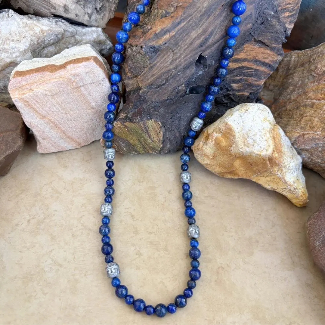 an image of a Hematite Buddhas with Lapis Lazuli Necklace